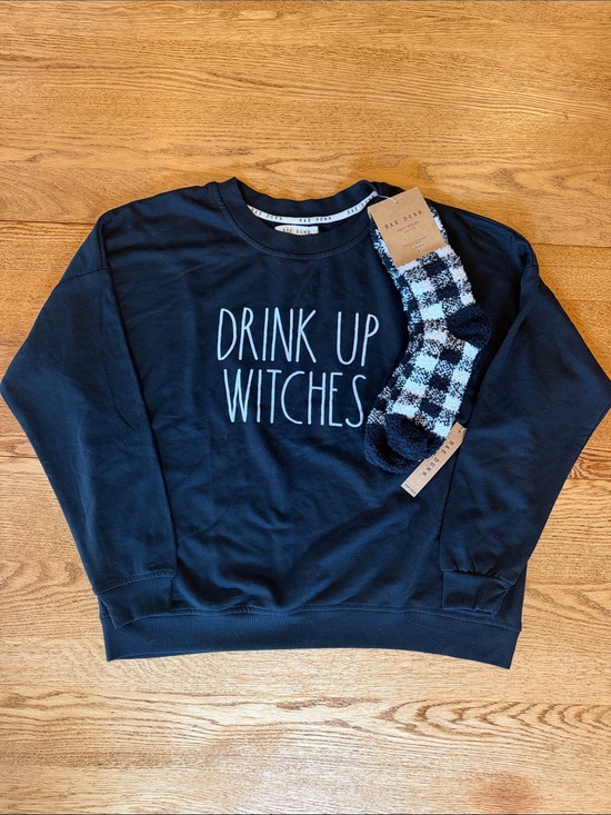 Rae Dunn Tops - Rae Dunn "Drink Up Witches" Sweatshirt & Cozy Socks Loungewear Set